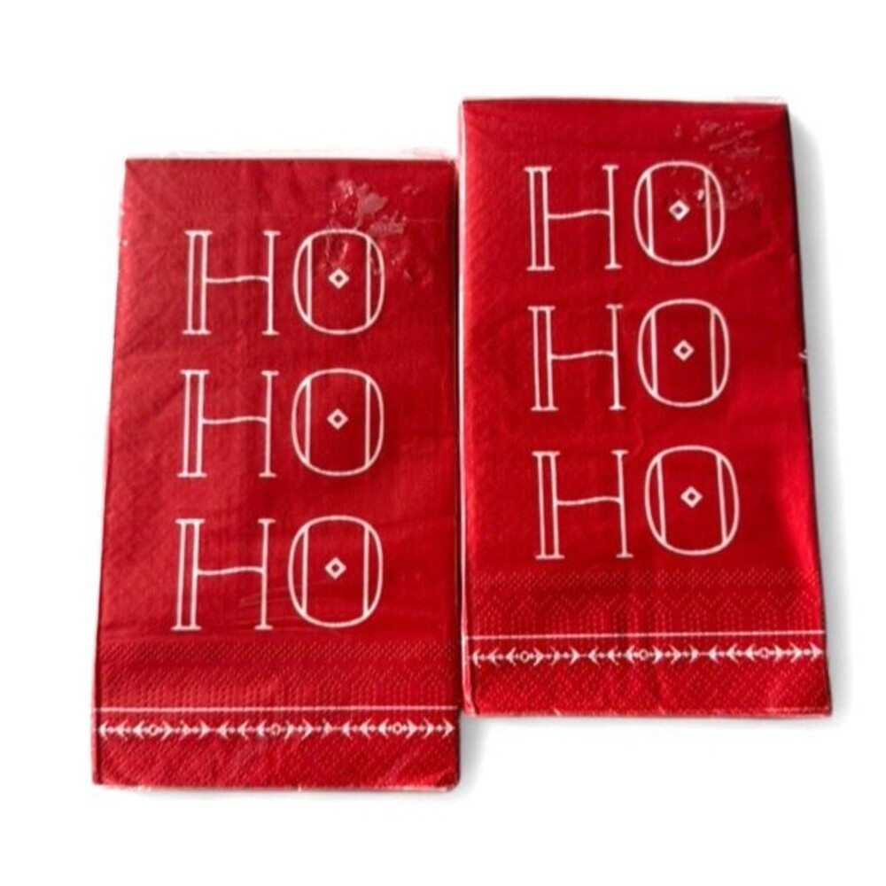 Christmas HO HO HO Hand Towels Paper Buffet Napkins Party Red Holiday 2 Pk 16 ea